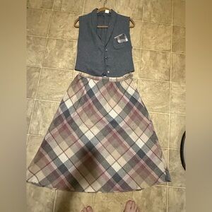 Vintage Plaid A-Line Skirt w/ grey vest